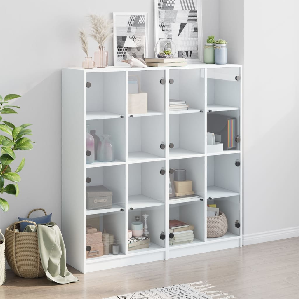 vidaXL Bookcase with Doors White 136x37x142 cm Engineered Wood - Organize and Beautify Your Interior