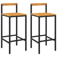 vidaXL Bar Stools 2 pcs - Black Poly Rattan and Solid Wood Acacia | Outdoor and Indoor Furniture