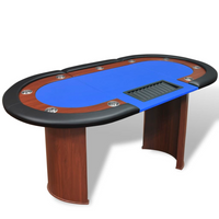 vidaXL 10-Player Poker Table with Dealer Area and Chip Tray Blue - Casino Experience at Home