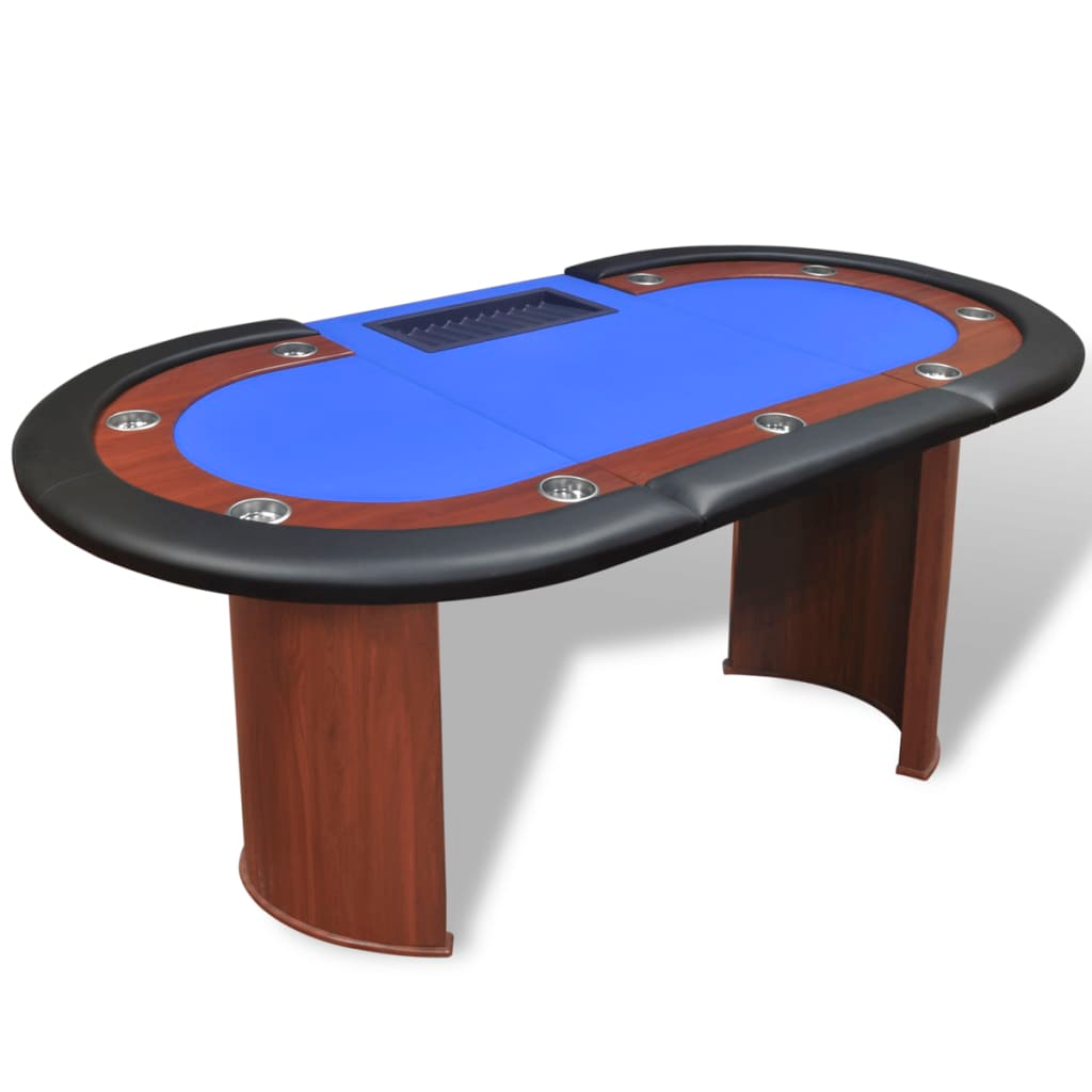 vidaXL 10-Player Poker Table with Dealer Area and Chip Tray Blue - Casino Experience at Home