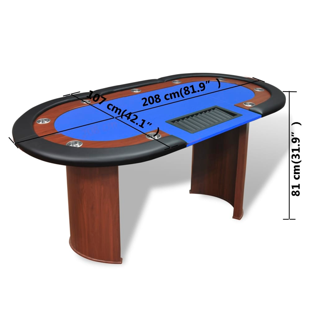 vidaXL 10-Player Poker Table with Dealer Area and Chip Tray Blue - Casino Experience at Home