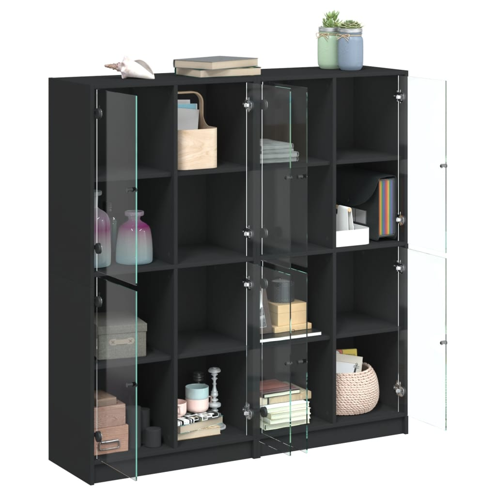 vidaXL Bookcase with Doors Black 136x37x142 cm Engineered Wood