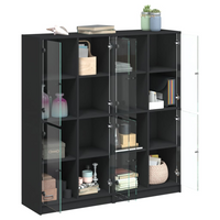 vidaXL Bookcase with Doors Black 136x37x142 cm Engineered Wood