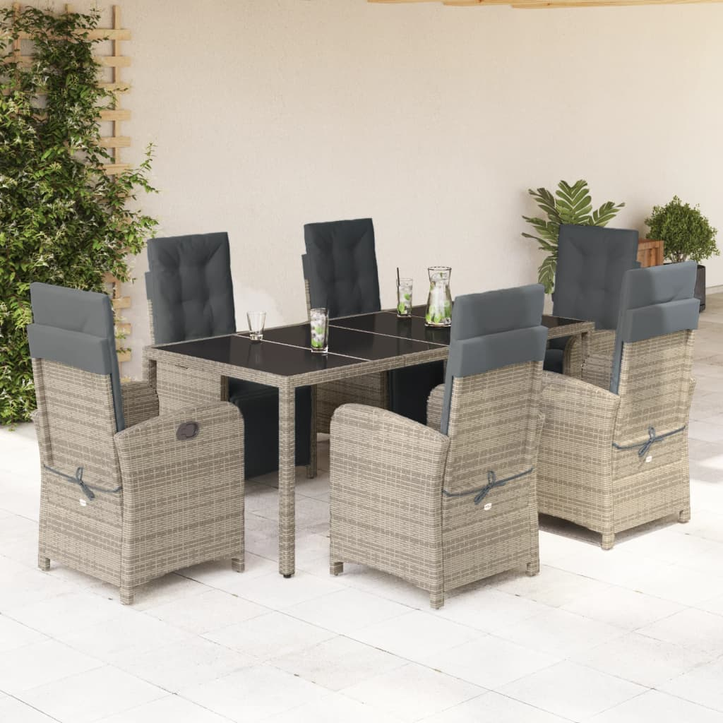 vidaXL 7 Piece Garden Dining Set with Cushions Grey Poly Rattan - Comfortable and Durable