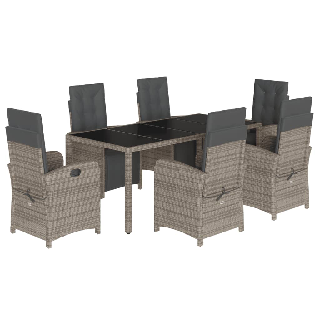 vidaXL 7 Piece Garden Dining Set with Cushions Grey Poly Rattan - Comfortable and Durable