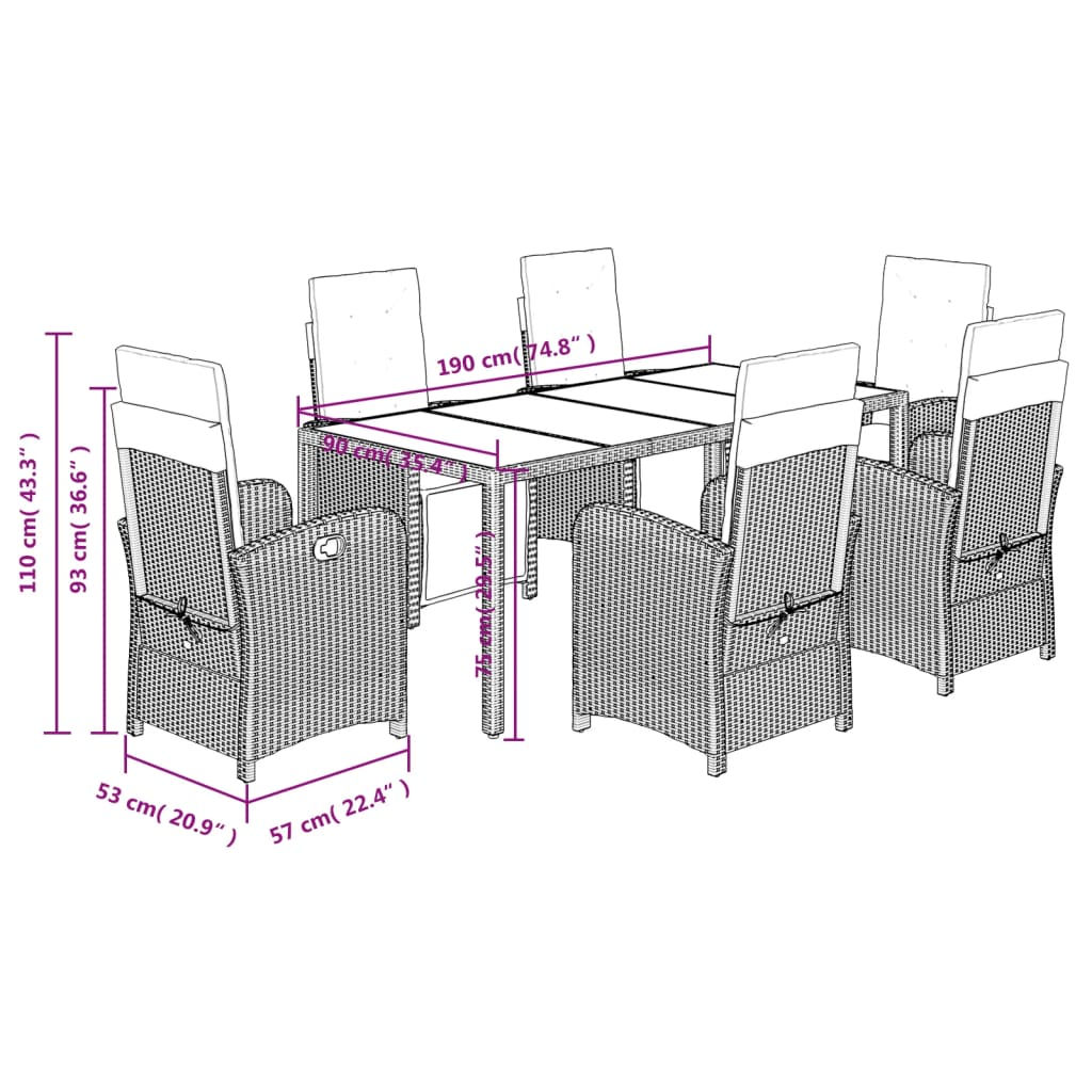 vidaXL 7 Piece Garden Dining Set with Cushions Grey Poly Rattan - Comfortable and Durable