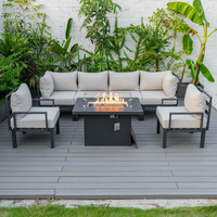 Chelsea 7-Piece Patio Sectional And Fire Pit Table Black Aluminum With Cushions