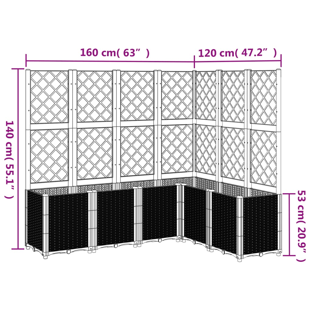 vidaXL Garden Planter with Trellis Brown 160x120x140 cm PP