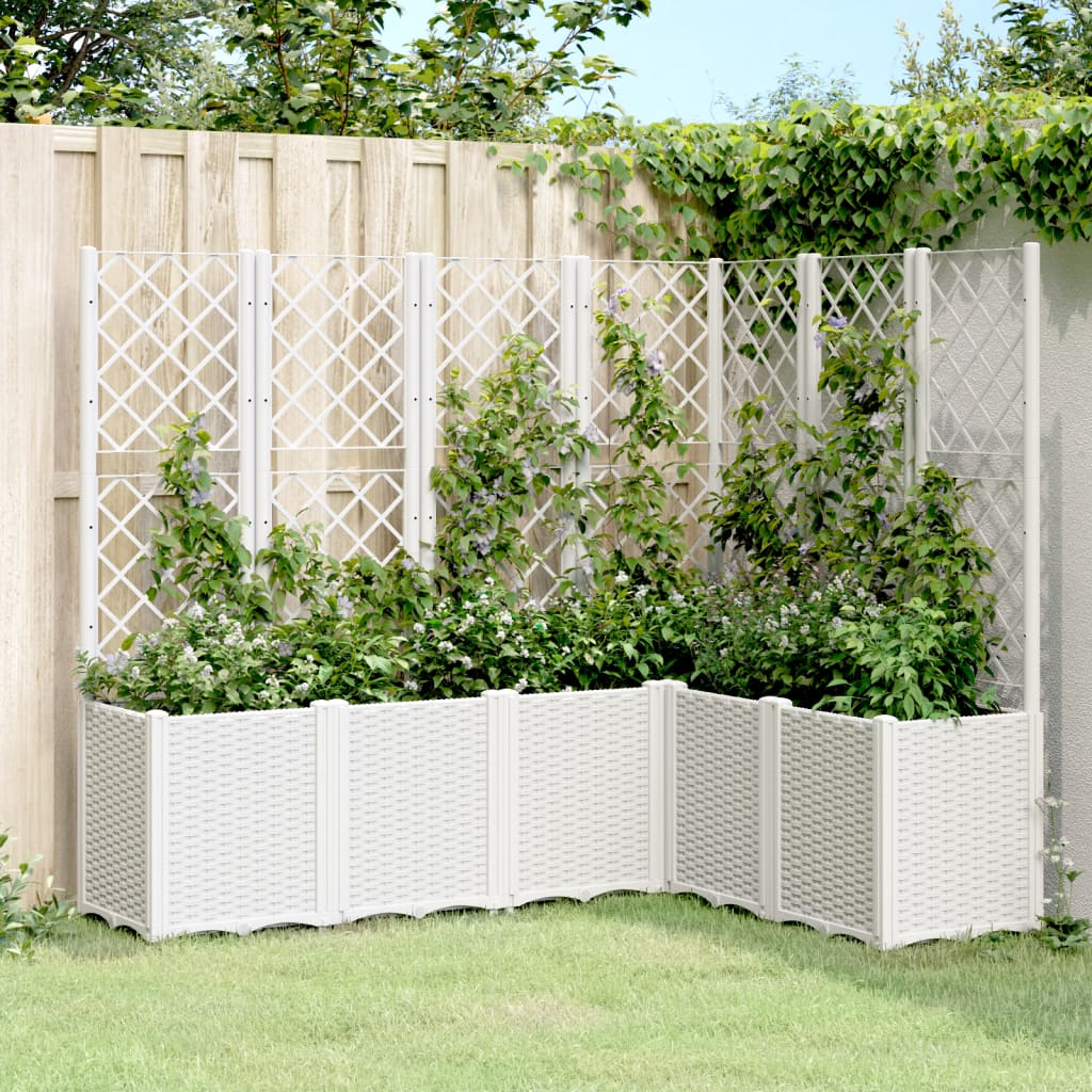 vidaXL Garden Planter with Trellis White 160x120x140 cm PP