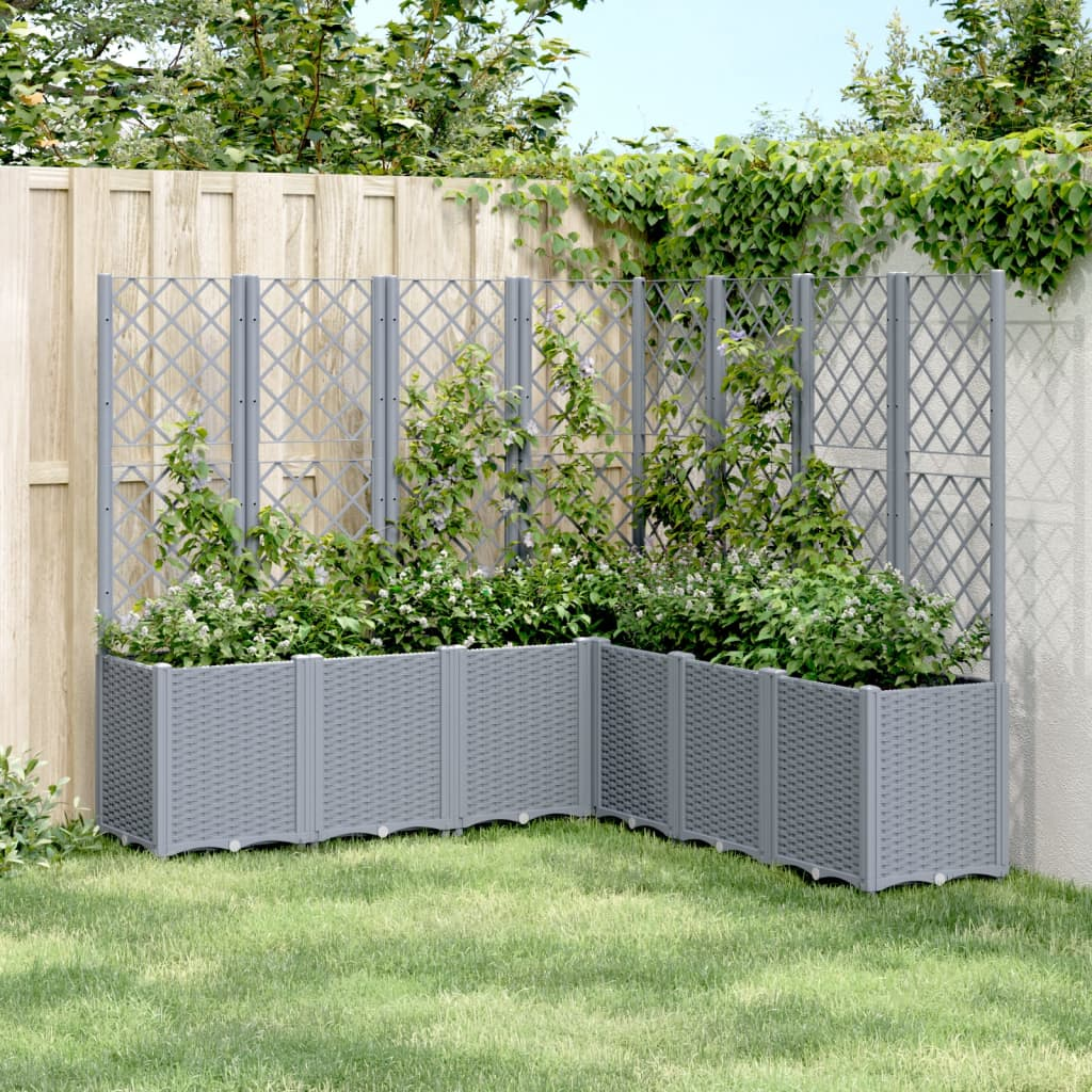 vidaXL Garden Planter with Trellis Grey 160x160x140 cm PP