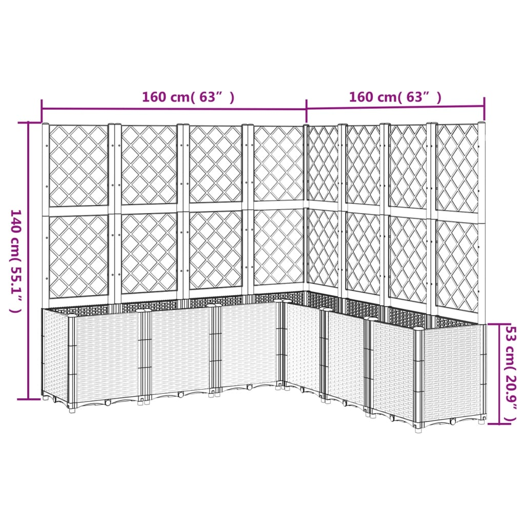 vidaXL Garden Planter with Trellis Grey 160x160x140 cm PP