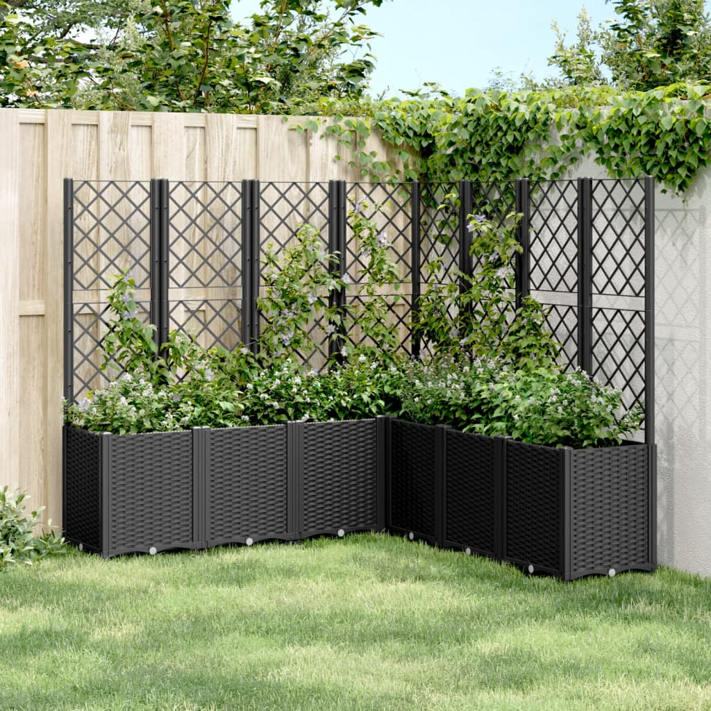 vidaXL Garden Planter with Trellis Black 160x160x140 cm PP