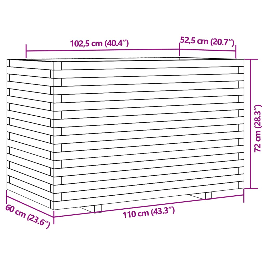 vidaXL Garden Planter Wax Brown 110x60x72 cm Solid Wood Pine