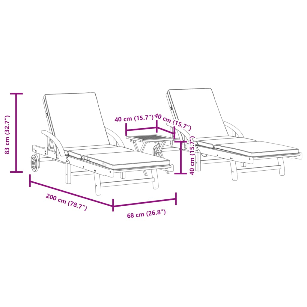 vidaXL Sun Loungers 2 pcs with Table Solid Wood Acacia