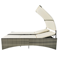 Patio Daybed Outdoor Daybed Outdoor Rattan Sun Lounger with Shelter Roof with Adjustable Backrest, Storage Box and 2 Cup Holders for Patio, Balcony, Poolside,Cream