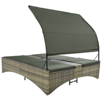 Patio Daybed Outdoor Daybed Outdoor Rattan Sun Lounger with Shelter Roof with Adjustable Backrest, Storage Box and 2 Cup Holders for Patio, Balcony, Poolside,Grey