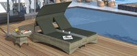 Patio Daybed Outdoor Daybed Outdoor Rattan Sun Lounger with Shelter Roof with Adjustable Backrest, Storage Box and 2 Cup Holders for Patio, Balcony, Poolside,Grey