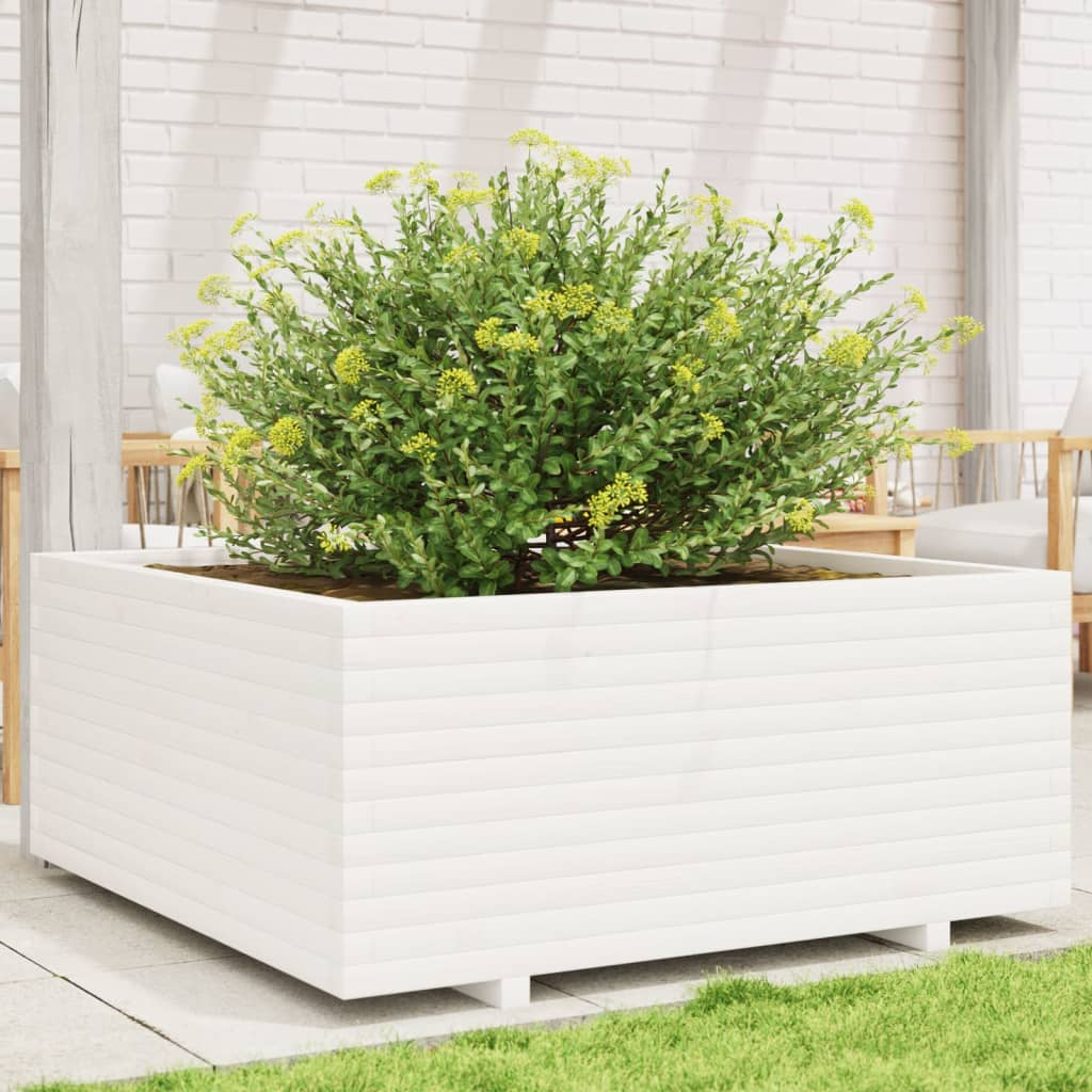 vidaXL Garden Planter White 110x110x49.5 cm Solid Wood Pine