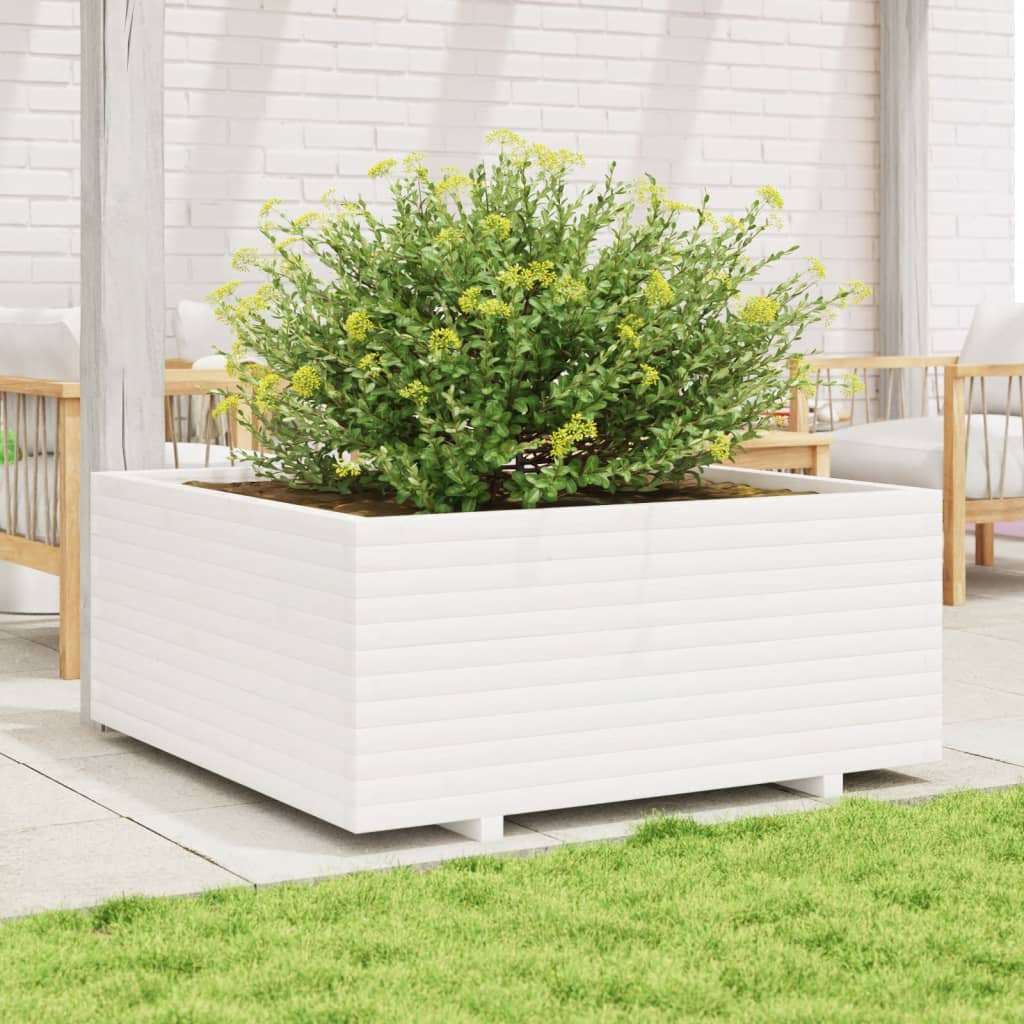 vidaXL Garden Planter White 110x110x49.5 cm Solid Wood Pine