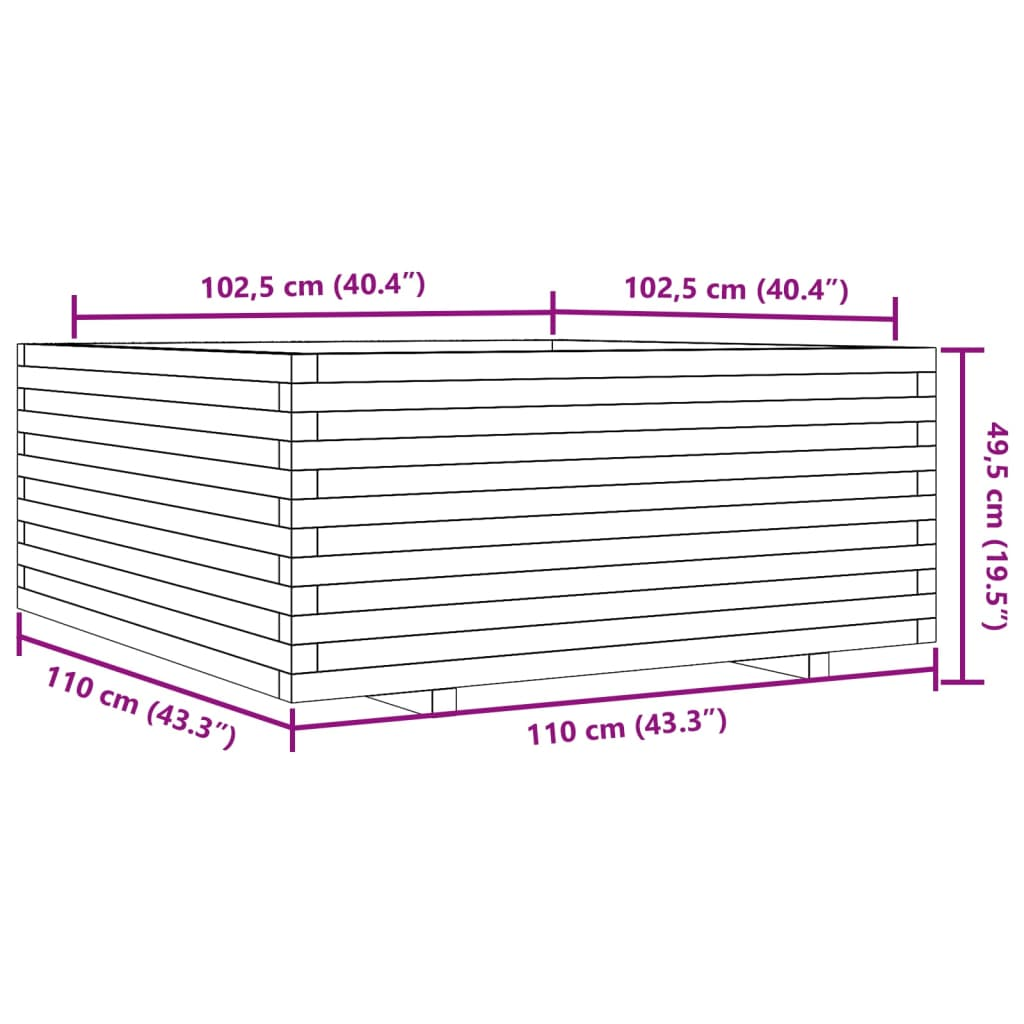 vidaXL Garden Planter White 110x110x49.5 cm Solid Wood Pine