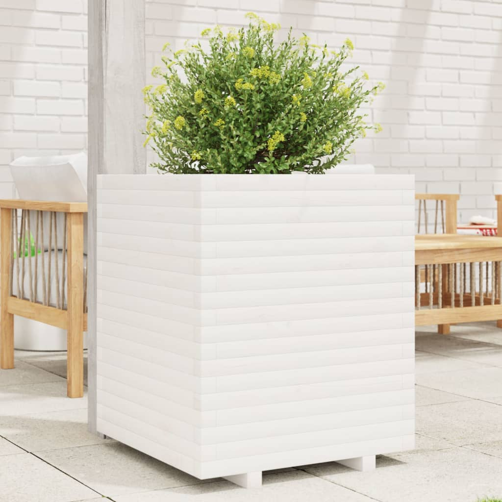 vidaXL Garden Planter White 60x60x72 cm Solid Wood Pine