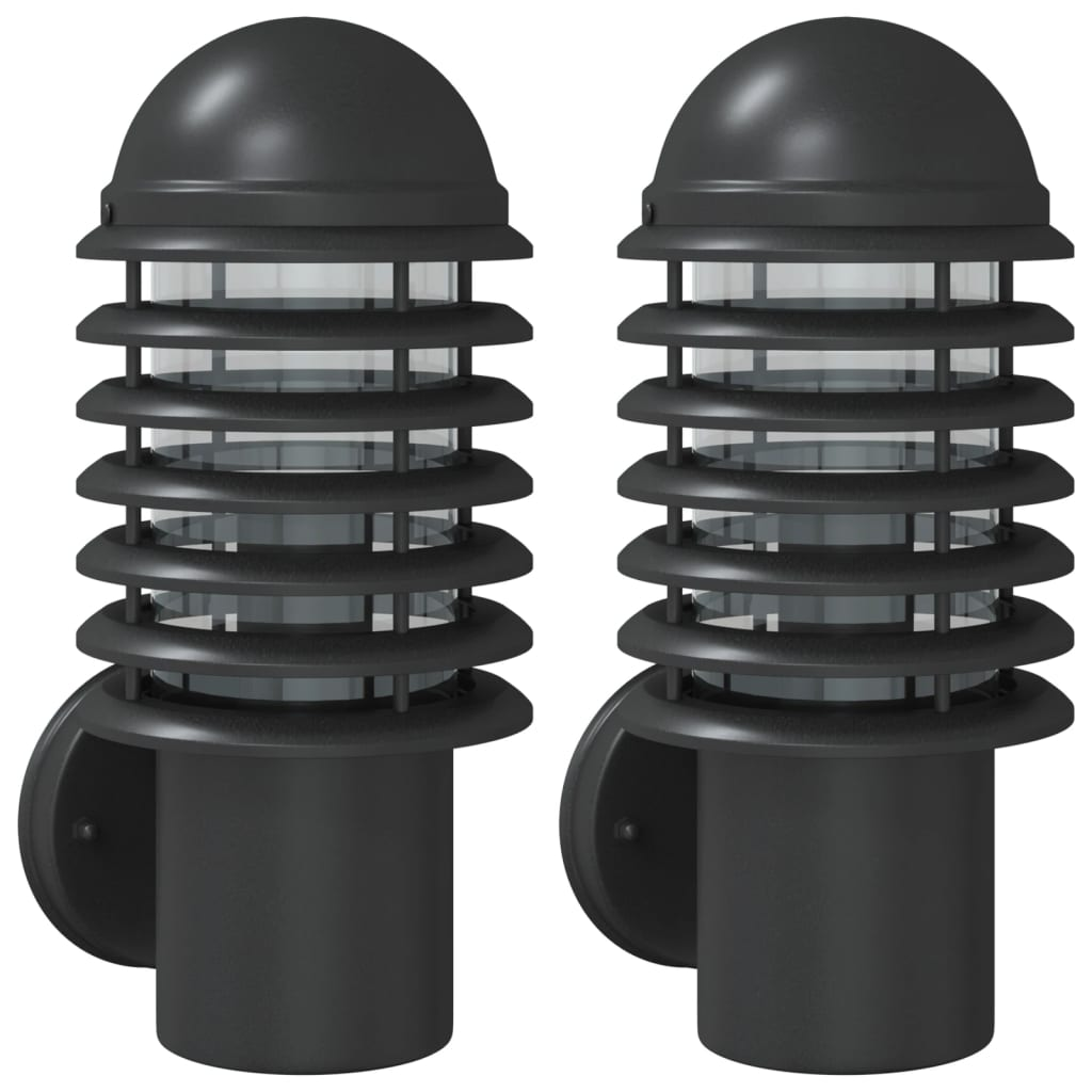 vidaXL Outdoor Wall Lights 2pcs Black Stainless Steel