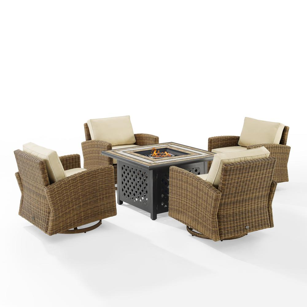 Bradenton 5Pc Swivel Rocker Conversation Set W/Fire Table Sand/Weathered Brown - Tucson Fire Table & 4 Swivel Rockers