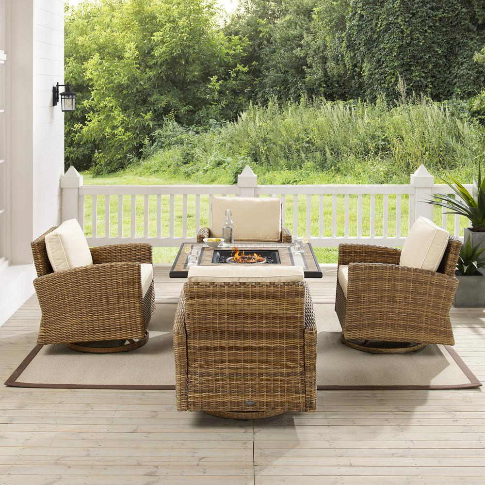 Bradenton 5Pc Swivel Rocker Conversation Set W/Fire Table Sand/Weathered Brown - Tucson Fire Table & 4 Swivel Rockers